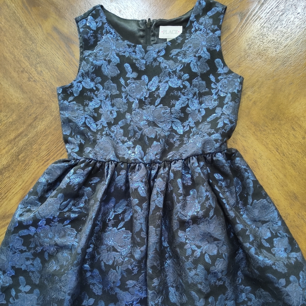 Elegant Floral Kids Dress - Blue and Black